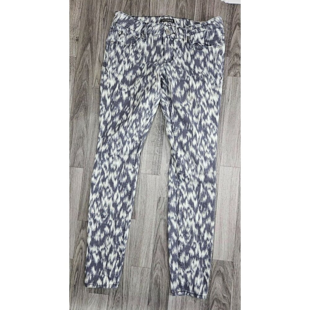Express Womens Size 4 Geometric Pattern Grey White Skinny Denim Jeans